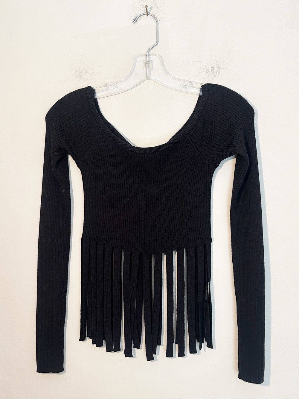 NWOT L’Academie x Revolve harel black ribbed fringe top sweater women size Mediu - Picture 2 of 6